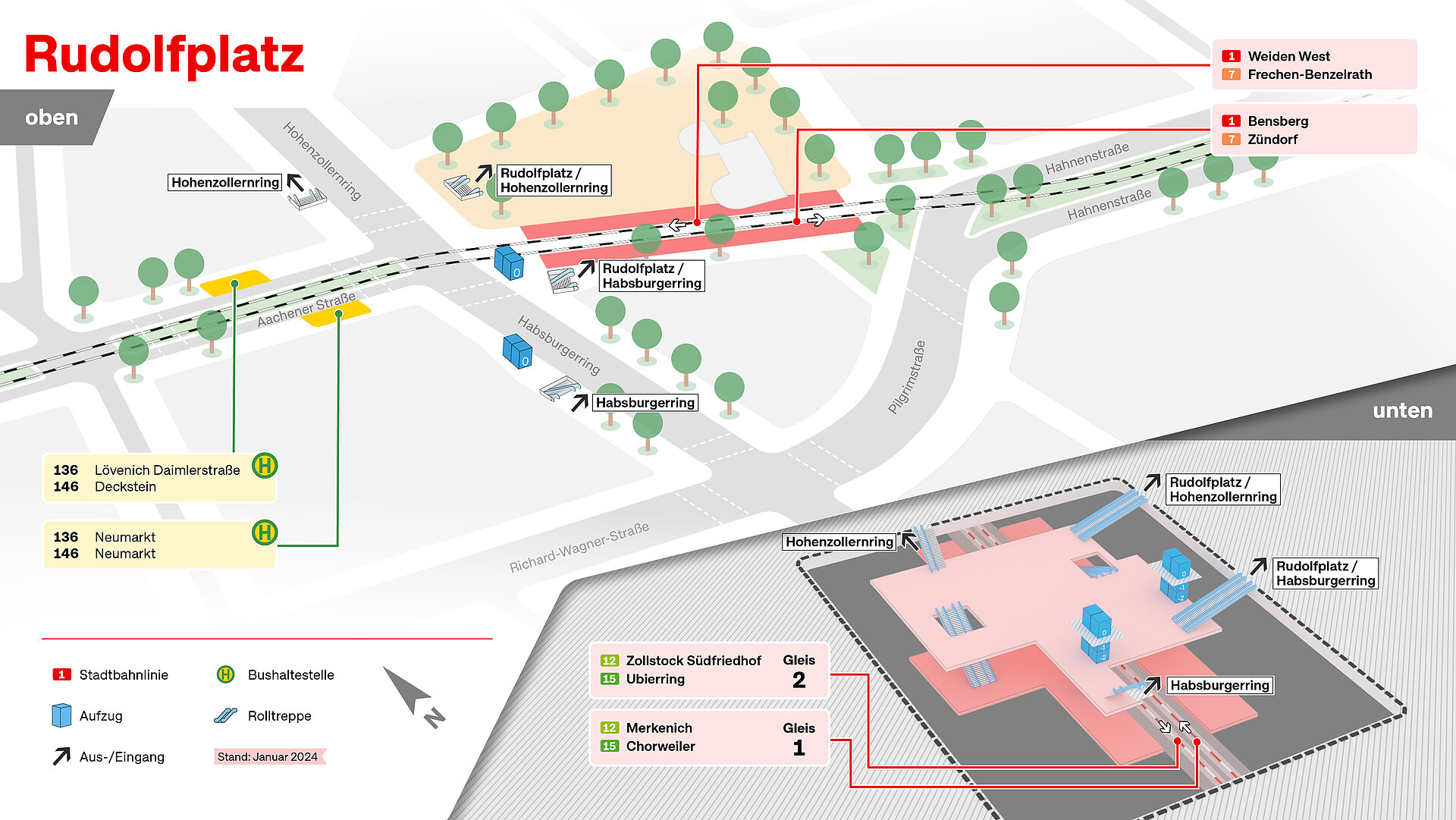 3D-Visualisierung des Planungsabschnitts Rudolfplatz (oberirdische Alternative) auf der Ost-West-Achse Köln.
